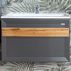 Бриклаер Тумба с раковиной Берлин 80 оникс серый с ручкой дуб золотой – фотография-1